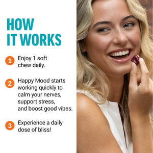 FORCE FACTOR Happy Mood, Mood Support and Mood Balance Supplement to Support Happiness, Positivity, and Stress, Made with Magnesium, Saffron, Zembrin, Non-GMO, Tropical Fruit Flavor, 30 Soft Chews Force FactorBuy Supplements Australia
