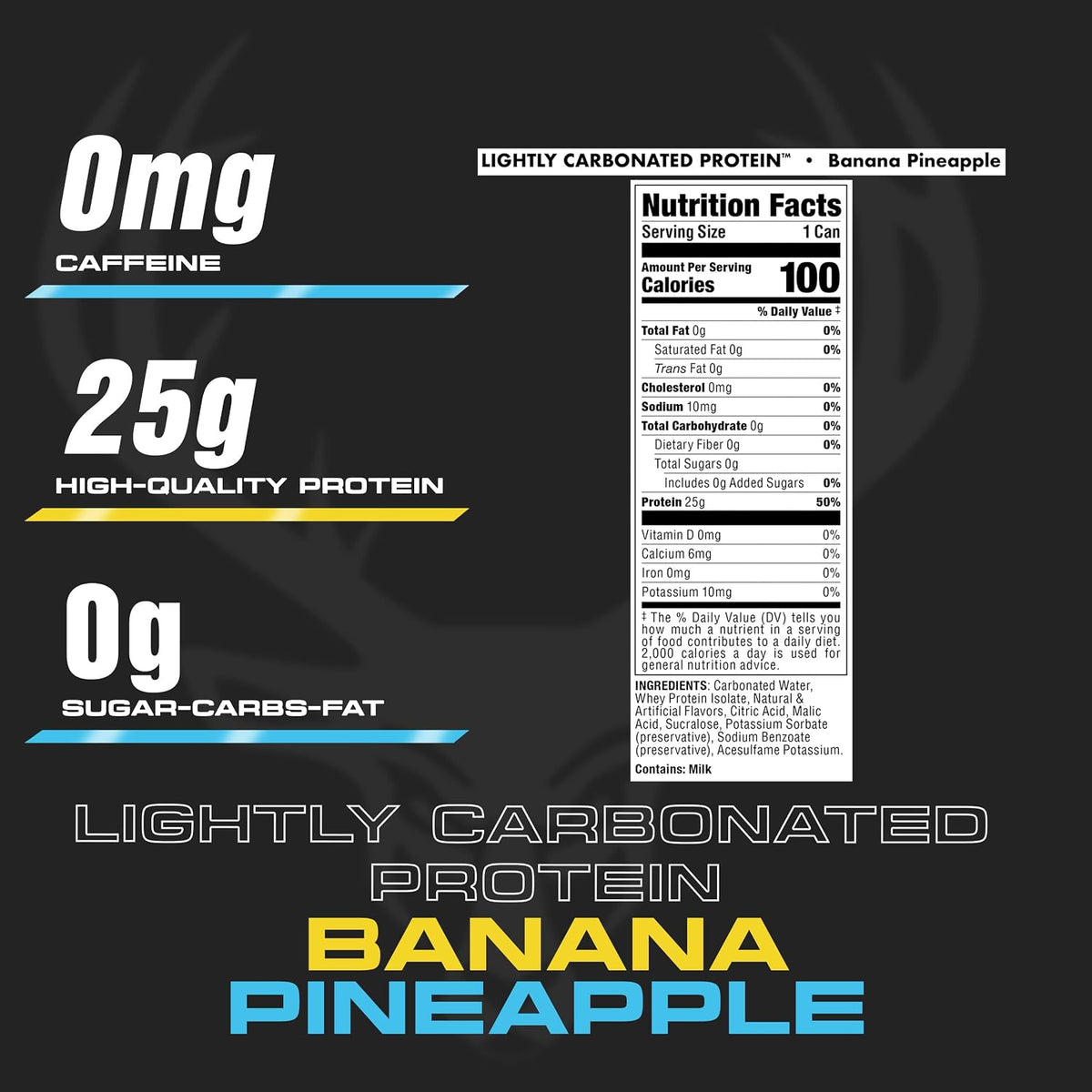 Bucked Up Lightly Carbonated Protein Soda | 25g Whey Isolate - Zero Sugar, Low Calorie, Caffeine Free, Clean Drink | Sparkling Protein Soda - 12 Pack, 16 oz Cans (Banana Pineapple)