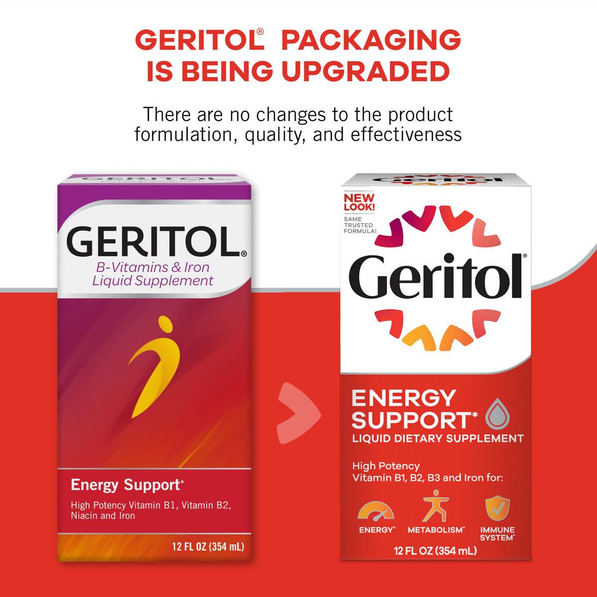 Suplement ​Geritol Liquid Vitamin and Iron Supplement, Energy Support Vitamins, Contains High Potency B-Vitamins and Iron, Easy to Swallow, VelvetGlow USA