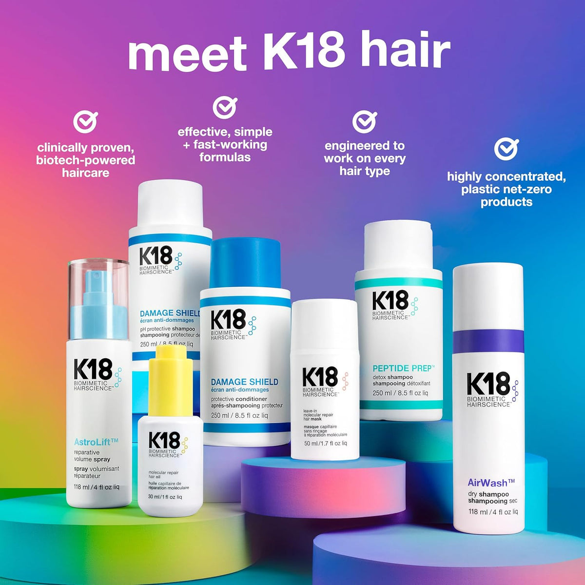 K18 AstroLift™ Reparative Volume Spray, 2-Day Hair Thickening + Hold For Thin, Fine, Fragile Hair, Non-Sticky, Non-Crunchy, Humidity-Resistant Volumizing Spray