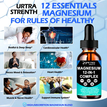 Magnesium 12 in 1 Complex Liquid Drops Magnesium Supplement w. Glycinate Citrate Malate Taurate Oxide Aspartate Orotate, Calm Magnesium for Sleep Muscle Heart Support丨Max Absorption Liquid Formula AMENQ hHEALTH buy supplements Au