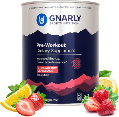 Gnarly Nutrition Natural Pre-Workout Powder, Strawberry Lemonade – NSF Sport Certified, Endurance & Recovery – Vegan Pre-Workout, Sports Nutrition – Strawberry Lemonade with Caffeine, 14.82 oz