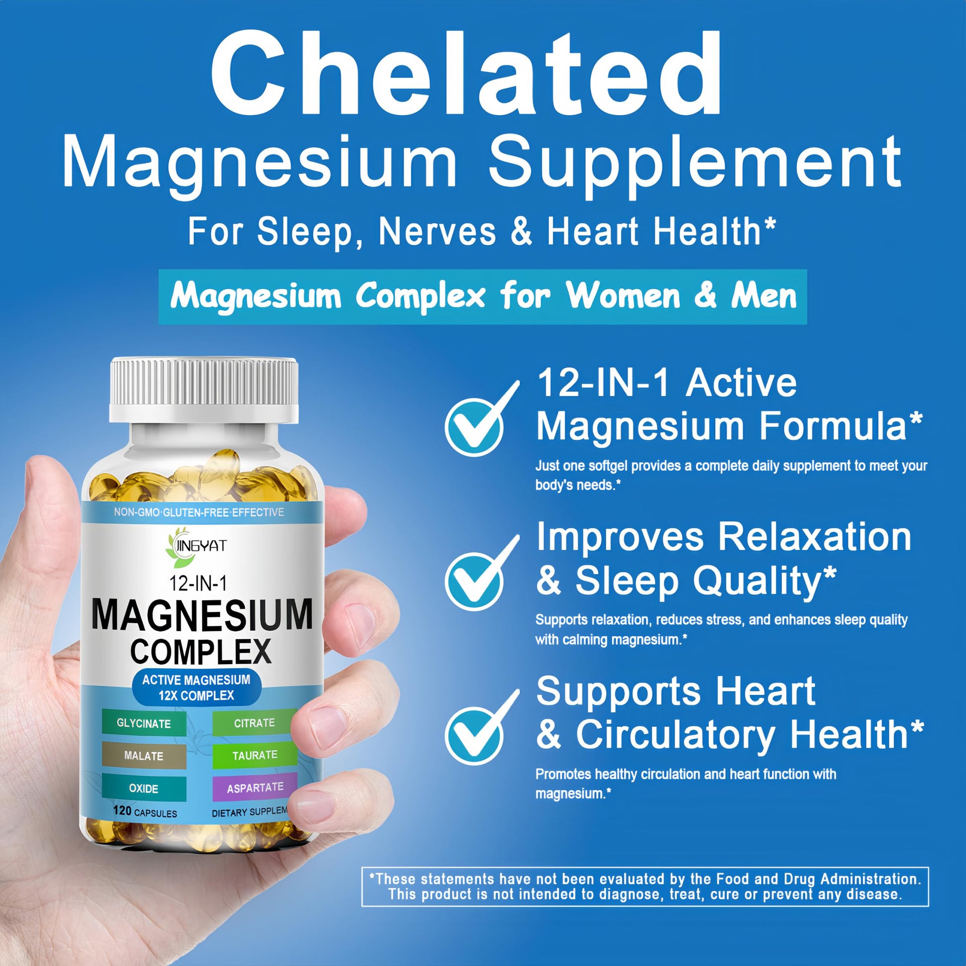 Magnesium Complex Softgels - 12-in-1 Magnesium Supplement with Glycinate,Citrate,Malate,Oxide,Taurate - High Absorption Magnesium Complex for Women & Men for Muscle, Heart, Sleep, Bone, Nerve Support JINGYAT buy supplements Au
