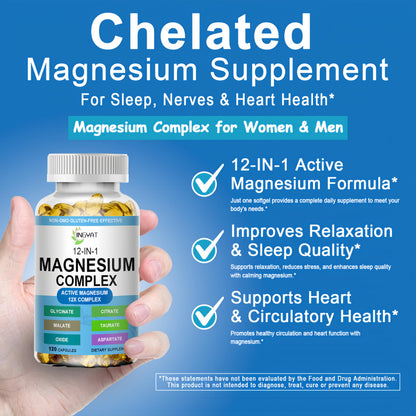 Magnesium Complex Softgels - 12-in-1 Magnesium Supplement with Glycinate,Citrate,Malate,Oxide,Taurate - High Absorption Magnesium Complex for Women & Men for Muscle, Heart, Sleep, Bone, Nerve Support JINGYAT buy supplements Au
