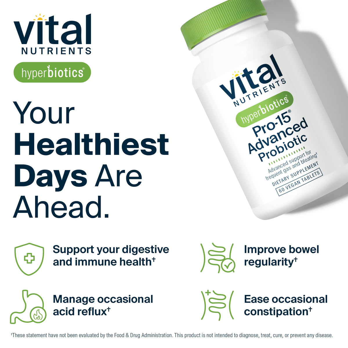 Hyperbiotics Vital Nutrients Pro-15 Advanced Probiotics for Women and Men | 15 Strains + Kiwifruit | Clinically Studied Daily Probiotics for Digestive Health, Gas, & Bloating | 30 Vegan Tablets