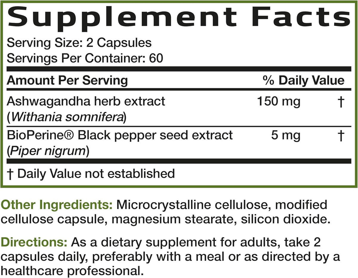 Bronson Ashwagandha Extra Strength Stress & Mood Support 120 Capsules | Vegetarian, Non-GMO, Gluten-Free, Soy-Free, BioPerine for High Absorption