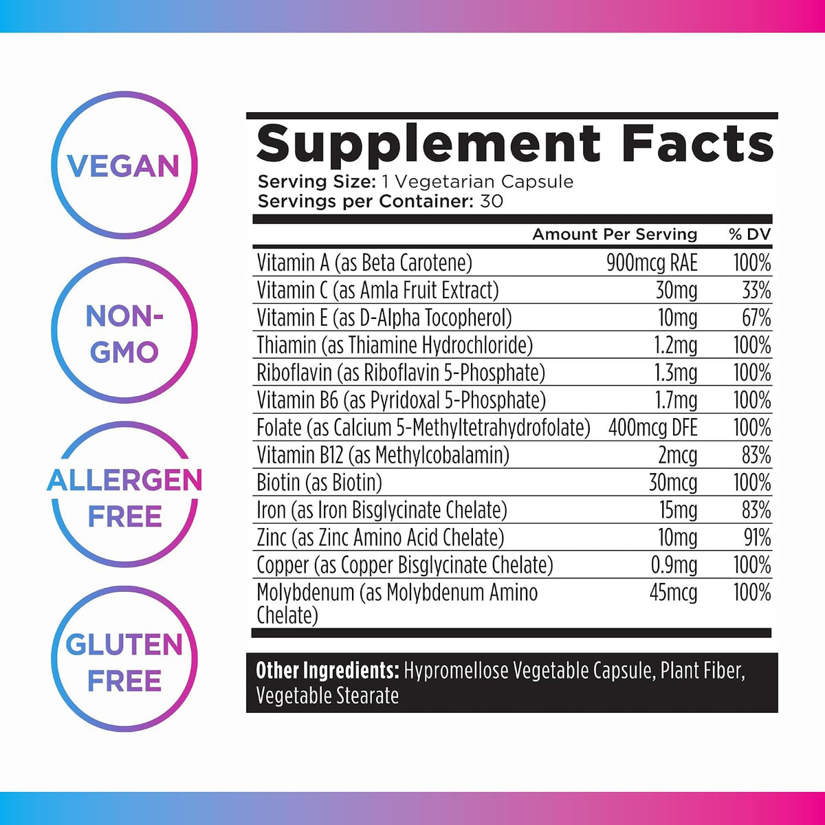 Livingood Daily Iron Supplement for Women & Men, Blood Support Formula with Chelated Iron, Methylated B12, Vitamin C, Zinc & Folate, Vegan, Non GMO, Gluten Free, Allergen Free, 30 Capsules