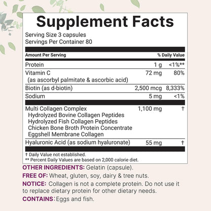 Micro Ingredients Multi Collagen Peptides Pills, 240 Capsules | For Women & Men. Type I, II, III, V, X. Hydrolyzed Collagen Supplement with Biotin, Hyaluronic Acid & Vitamin C. Filler Free.