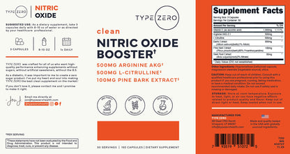 Type Zero Nitric Oxide 6X Booster, 150 Veggie Capsules, Natural Supplement | Beetroot, Arginine AKG, Citrulline, Pine Bark, Garlic & Vitamin C, Nitrous Oxide