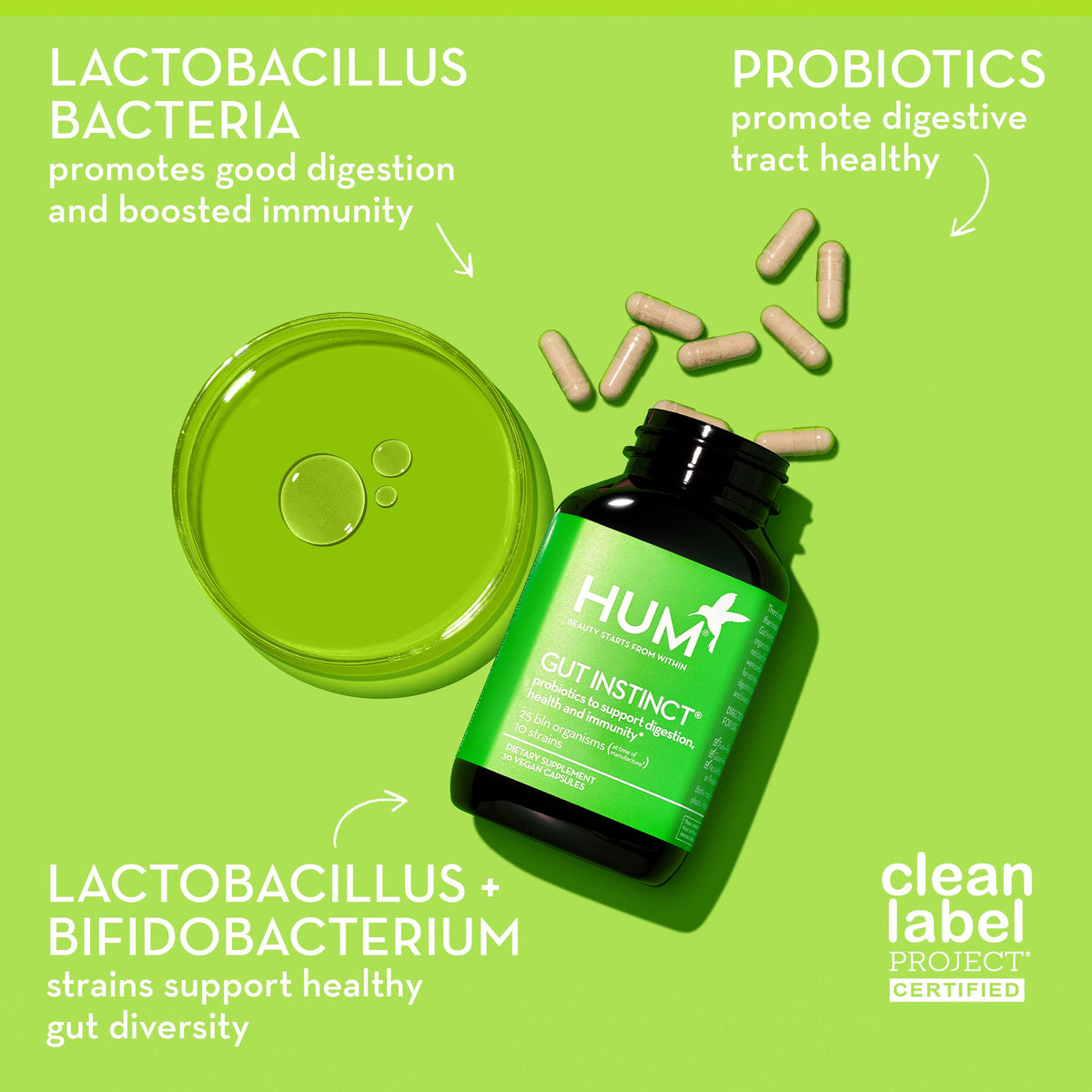 HUM Gut Instinct Daily Probiotic, Digestive & Immune Support, 30 Count