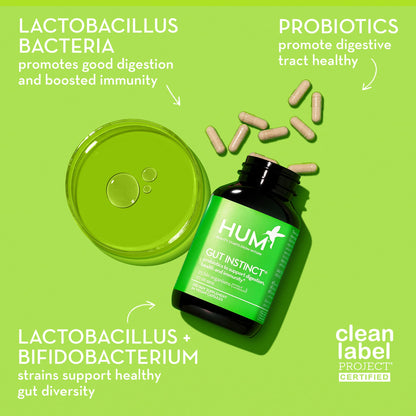 HUM Gut Instinct Daily Probiotic, Digestive & Immune Support, 30 Count