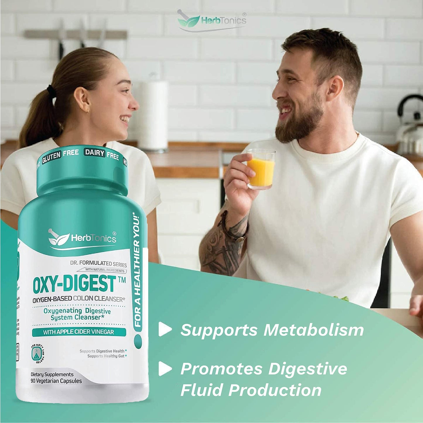 Herbtonics Oxygen Based Colon Cleanse and Detox Digestive System Formula | with Apple Cider Vinegar | Colon Cleanser Pills for Adults