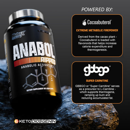 Nutrex Research Anabol Ripped Anabolic Muscle Builder for Men, 2-in-1 Muscle Builder and Shredding Supplement, (60 Count)