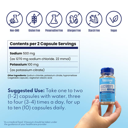 Vitassium Electrolytes Salt Pills for POTS Scientifically Formulated 100ct
