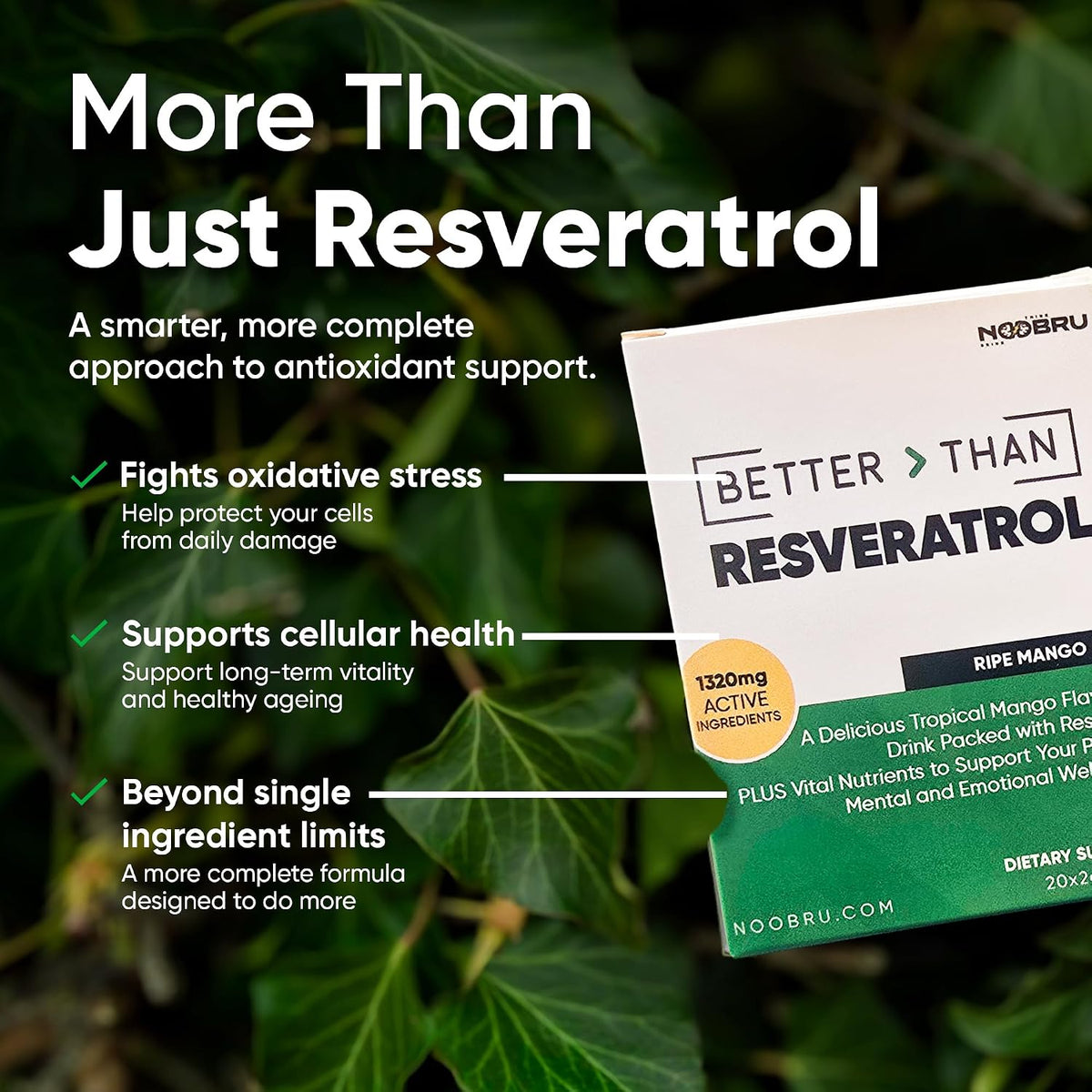 Noobru™ - Better Than - Resveratrol – Powerful Polyphenol Supplement with Fisetin & Mango Flavor for Longevity, Cellular Health, Brain Function & Anti-Aging Support