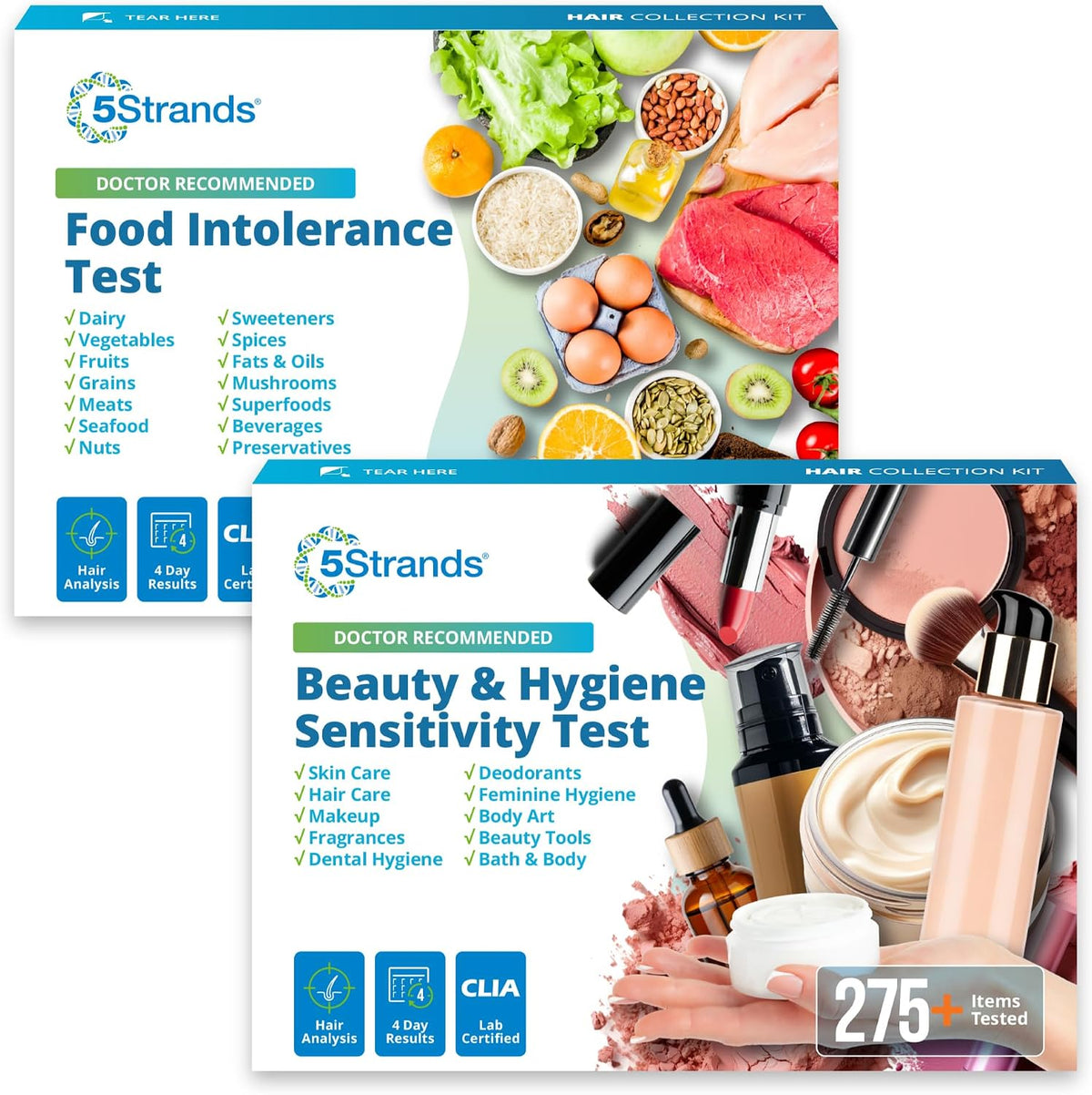 5Strands Food Intolerance & Beauty Hygiene Sensitivity Test Bundle, At-Home Hair Analysis for Adults & Kids, Identify Food Reactions & Personal Care Ingredient Sensitivities, Results in 4 Days