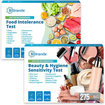 5Strands Food Intolerance & Beauty Hygiene Sensitivity Test Bundle, At-Home Hair Analysis for Adults & Kids, Identify Food Reactions & Personal Care Ingredient Sensitivities, Results in 4 Days