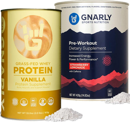 Gnarly Whey Grass-Fed Protein Supplement, Vanilla (32.0oz) and Gnarly Preworkout Strawberry Lemonade (14.82oz)