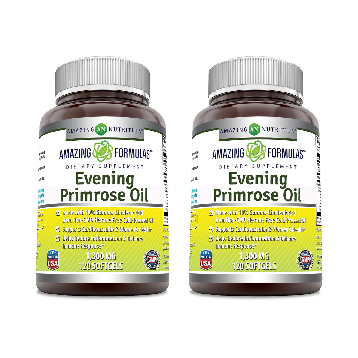 Amazing Formulas Evening Primrose Oil 1300mg, 10% GLA, Softgels Supplement | Hexane Free Cold Pressed Oil | Non-GMO | Gluten Free (250 Count)