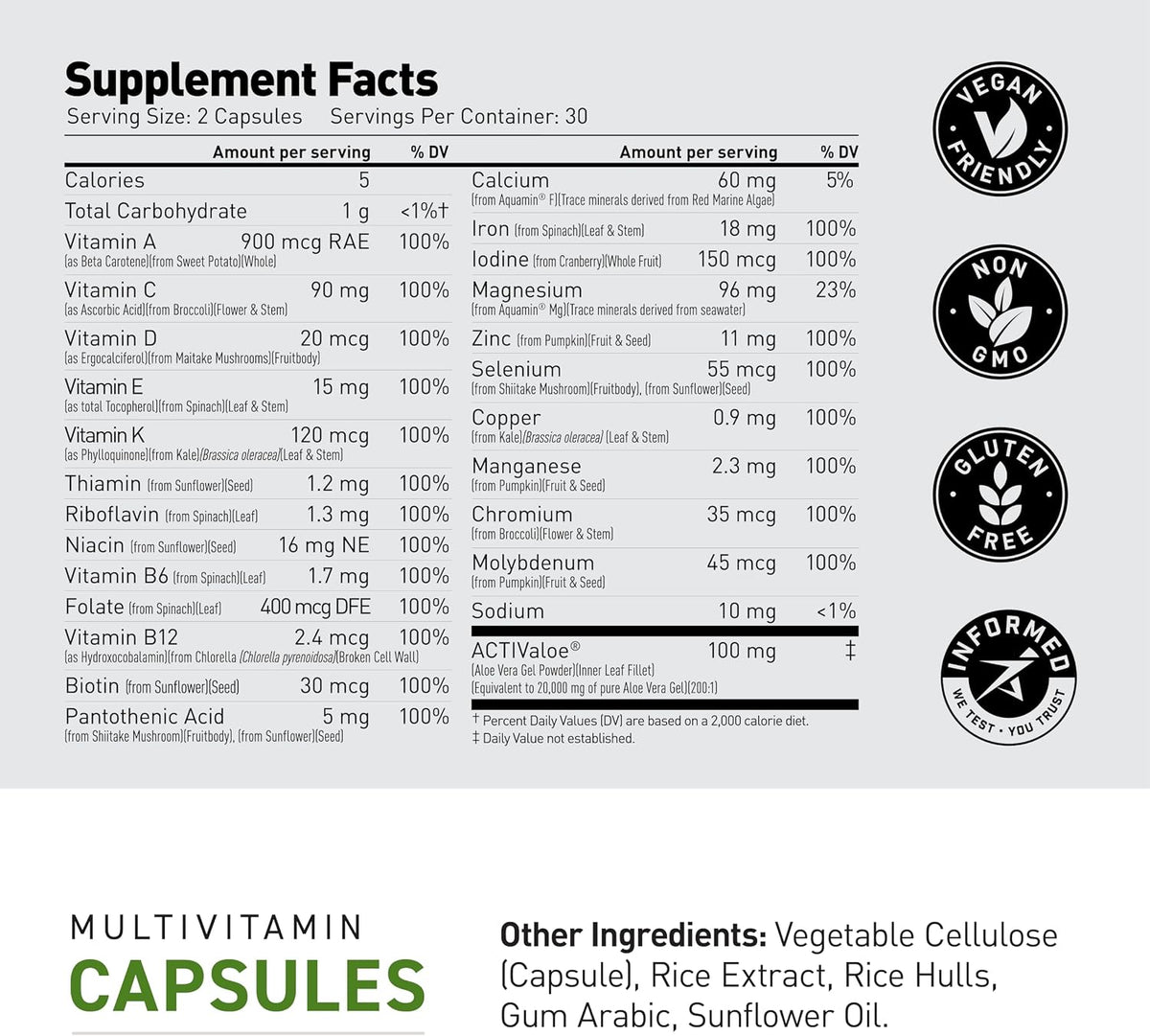 Kaged Multivitamin Capsules | Unflavored | Whole Foods Organic Fruits & Veggies | Plant Based Vegan Multivitamin | Vitamin C, D, E, B12 | Supplements for Men & Women | 30 Servings