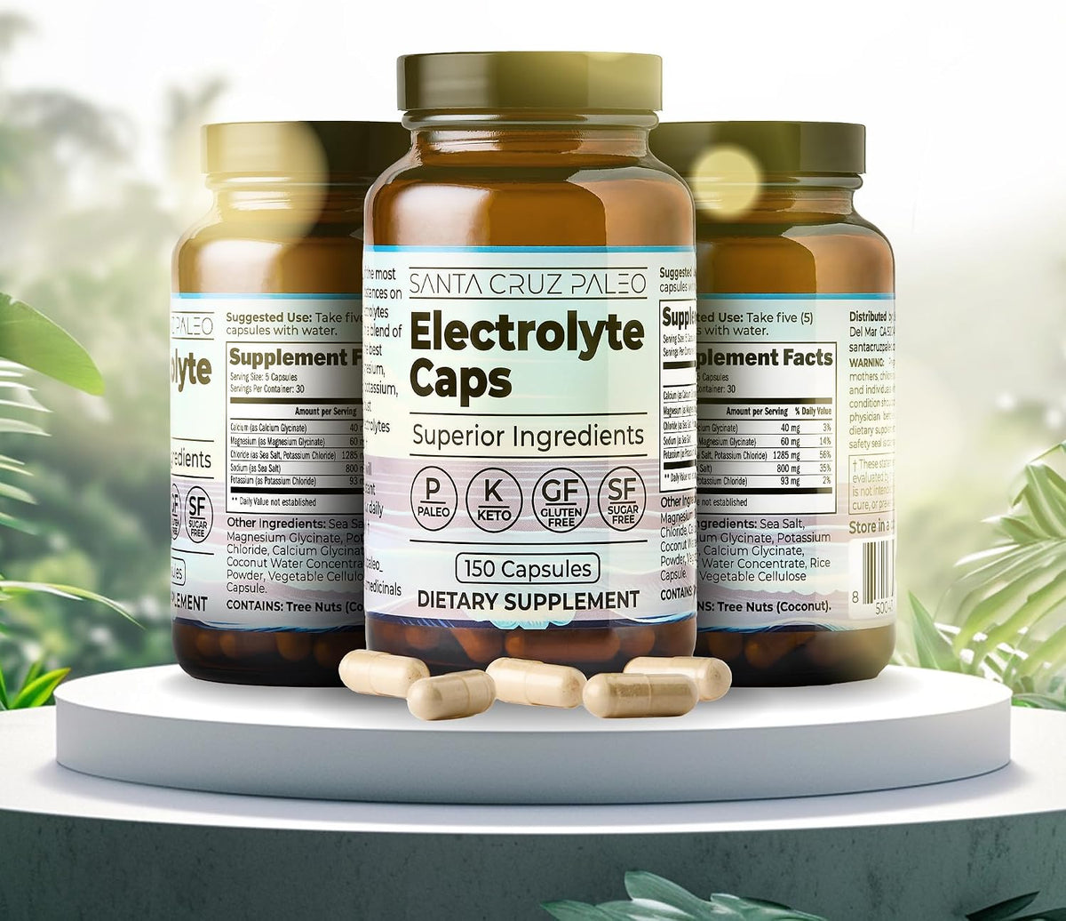 Santa Cruz Paleo Electrolyte Capsules for Hydration Support, Zero Sugar, Keto Friendly Magnesium Potassium Sodium Calcium Supplement, Paleo & Gluten Free, Travel Essentials, 150 Capsules