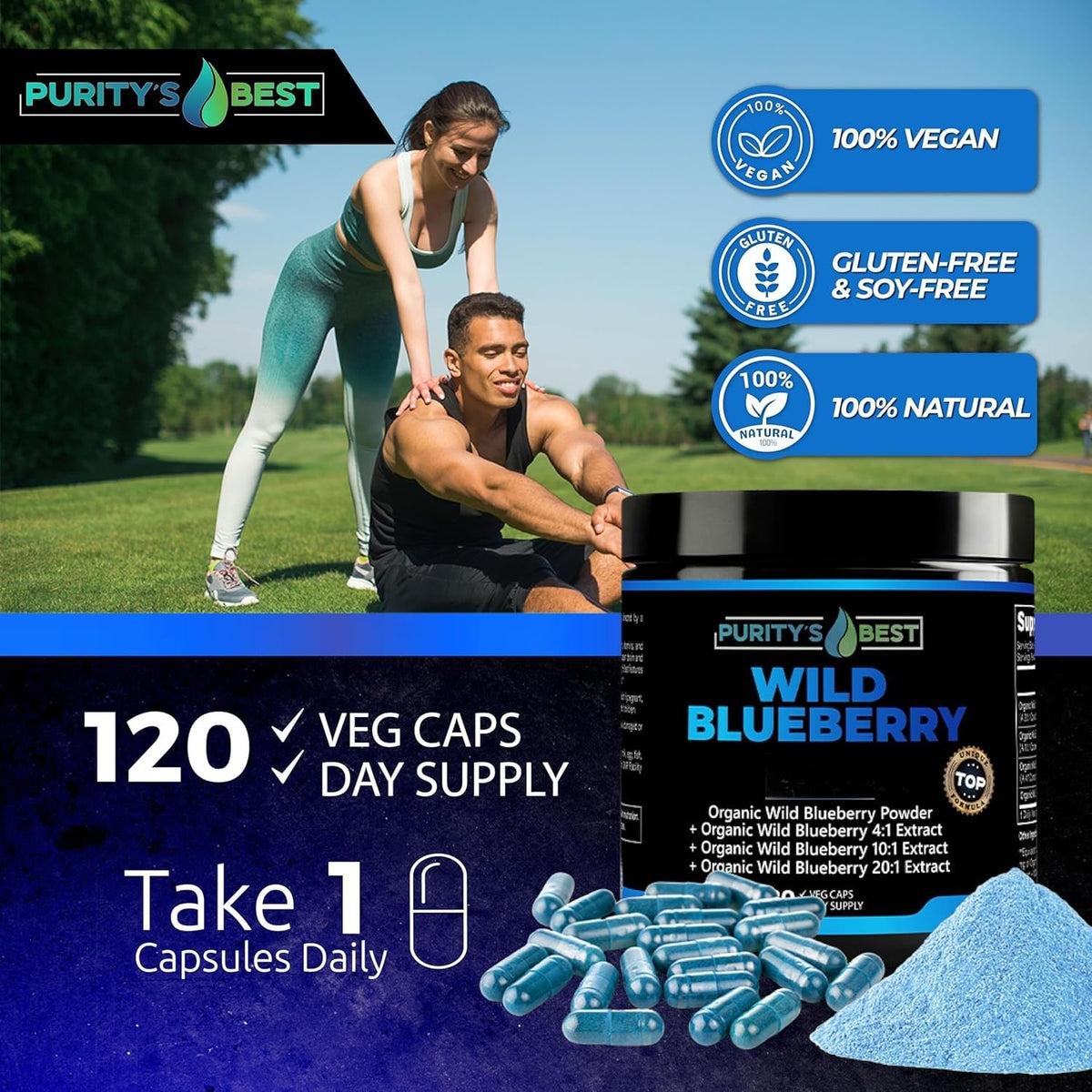 Suplement ​Purity’s Best Wild Blueberry Extract, Rich in Flavonoids & Anthocyanins, Antioxidant Support for Brain & Heart Health, 4-Month Supply - VelvetGlow USA
