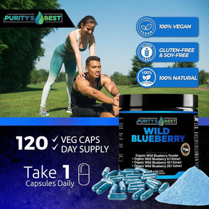 Suplement ​Purity’s Best Wild Blueberry Extract, Rich in Flavonoids & Anthocyanins, Antioxidant Support for Brain & Heart Health, 4-Month Supply - VelvetGlow USA
