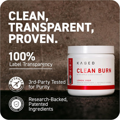 Kaged Thermogenic Powder Clean Burn Orange Mango Men & Women Weight Management Supplement Organic Caffeine Apple Cider Vinegar 30 Servings