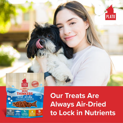 Plato Meat Sticks Salmon Dog Treats, Air-Dried High-Protein Soft Chews with Omega Fish Oil (EPA & DHA), 10 oz