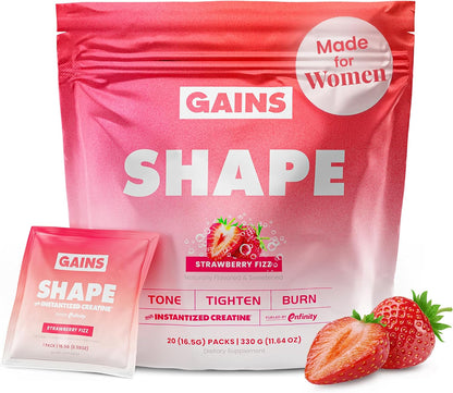 Gains in Bulk Shape Creatine for Women, Strawberry Fizz, 20 pk