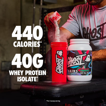 GHOST Clear Gains Mass Gainer Protein Powder - Post-Workout Weight Gainer Mix - 40g of Whey Protein Isolate, 440 Calories & 70g Vitargo Carbs - Lean Muscle Building & Recovery - Strawberry Watermelon
