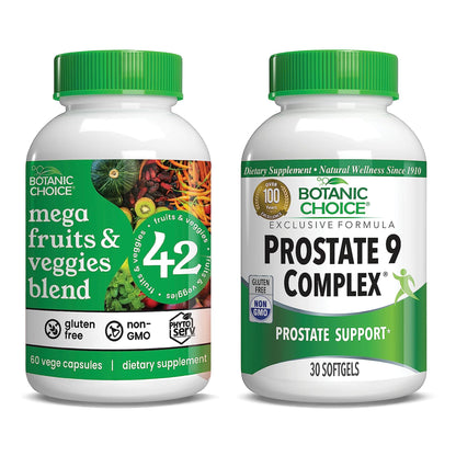Botanic Choice Mega Fruits and Veggies Blend (60 Capsules) + Prostate 9 Complex (30 Softgels) Bundle - Energy Balance & Superfood Supplement + Urinary Flow & Cellular Health Botanic Choice buy supplements Au