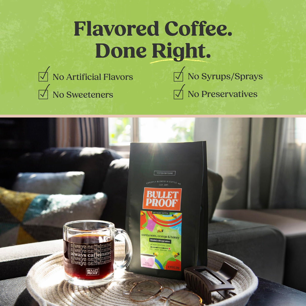 Bulletproof Cinnamon & Vanilla Flavored Ground Coffee, Medium Roast, 10 Oz, Clean Coffee Tested for Toxins, No Artificial Flavors, 100% Arabica Beans