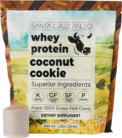 Santa Cruz Paleo Whey Protein Powder, Coconut Cookie, 20 G Grass Fed Whey Protein Isolate Per Serving, Gluten Free, Paleo & Keto Friendly, No Sugar Added, Protein Shake Mix, 20 Servings, 1.2 lb Bag