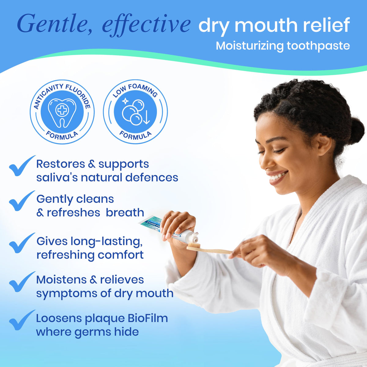 Suplement ​SALIVEA Dry Mouth Toothpaste (2 Pack) — 4.3 oz Each, Anticavity Fluoride, Natural Salivary Enzymes, Xylitol & Calcium, SLS-Free, VelvetGlow USA