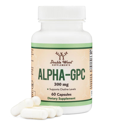 Alpha GPC Choline Brain Supplement for Acetylcholine (60 Count, 600mg Servings) Advanced Memory Formula, Focus and Brain Support, Focus Supplement (Manufactured in The USA) by Double Wood