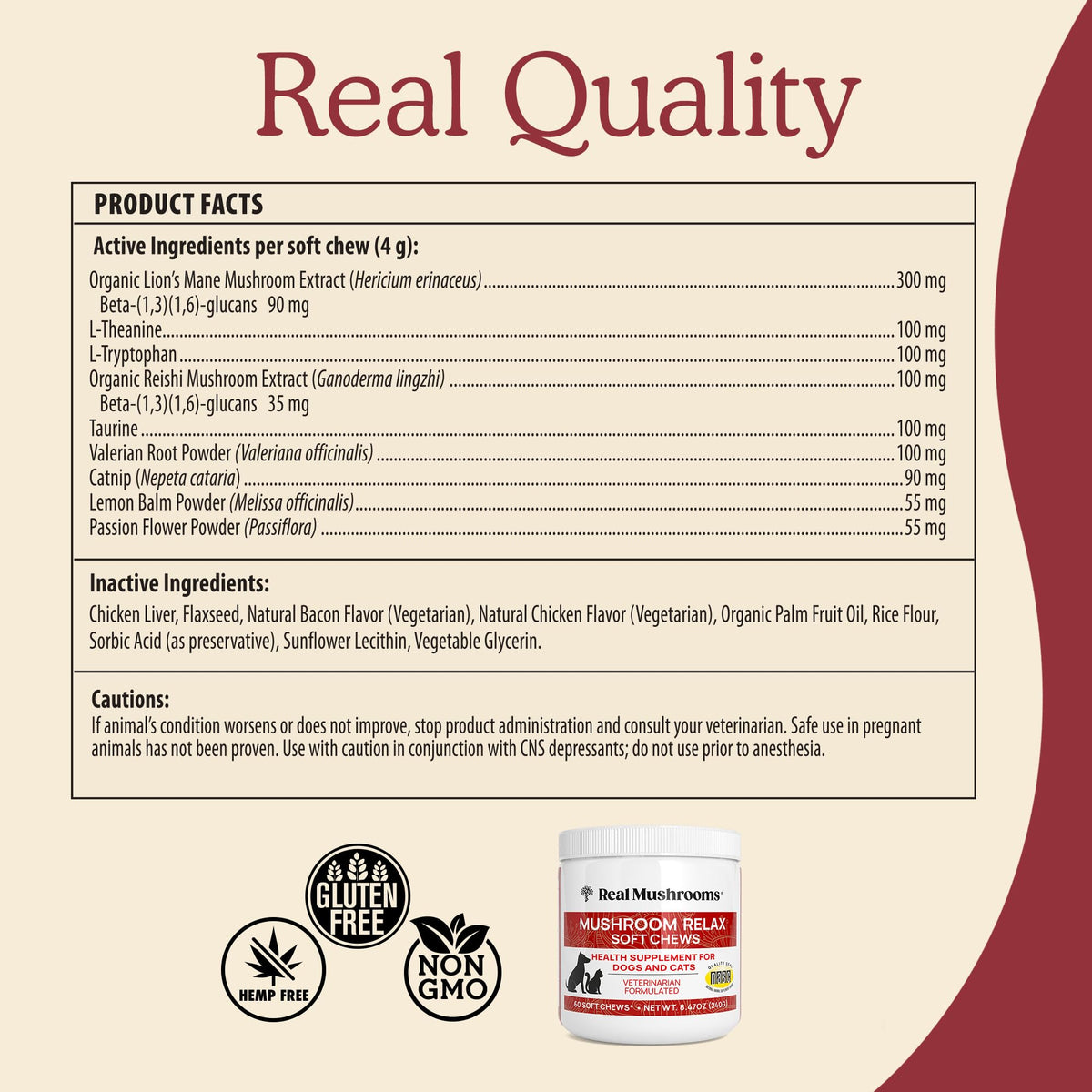 Real Mushroom Immune Pet Chews – For Daily Digestive & Immune Health – Mushrooms for Dogs & Cats Functional Treat – Mushroom Supplement for Dogs & Cats – 1 to 4 Chews For All Breeds & Sizes (60 Count)
