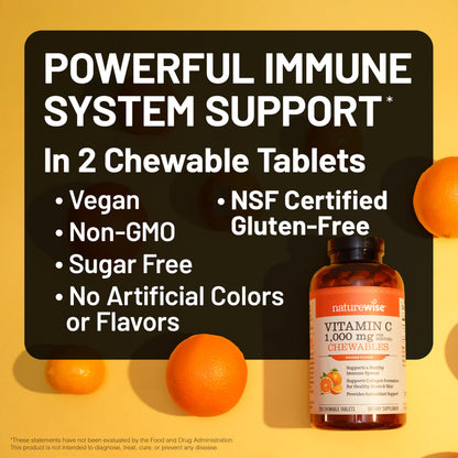 NatureWise Extra Strength Vitamin C Chewable 1000mg for Adults - Natural Orange Flavor - Immune System & Antioxidant Support - Non-GMO