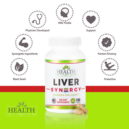 Health As It Ought To Be Liver Syn3rgy Supplement | Physician Formulated Capsules with Milk Thistle, Black Seed, Korean Ginseng | 180 Capsules