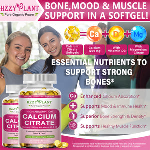 Suplement ​Calcium Supplements for Women Softgels, High Absorption Calcium Citrate Supplement Essential Mineral Calcium 1200 mg with Vitamin D3 Magnesium for Bone Health Support - VelvetGlow USA