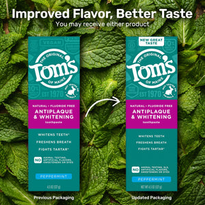 Suplement ​Tom's of Maine Fluoride-Free Antiplaque & Whitening Natural Toothpaste, Peppermint, 5.5 oz. (Pack of 2) - VelvetGlow USA