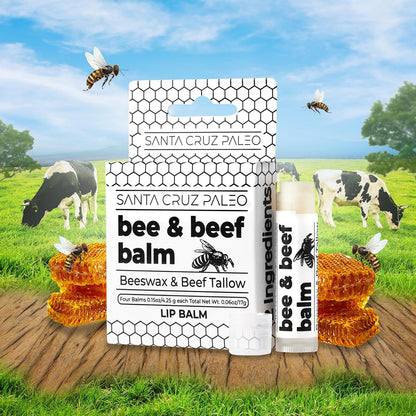 Santa Cruz Paleo Grass Fed Beef Tallow & Beeswax Lip Balm, 1 Pack, Beef Tallow for Skin Care Moisturizer, Hypoallergenic for Sensitive Skin, Long Lasting & Vitamin Rich, Unflavored