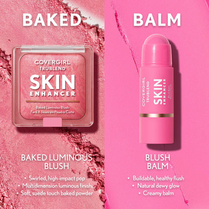 COVERGIRL TruBlend Skin Enhancer Baked Luminous Blush, with Hyaluronic Acid & White Rose Extract, Blends Seamlessly - Strawberry Drizzle (Bright Red with Light Red Swirls)