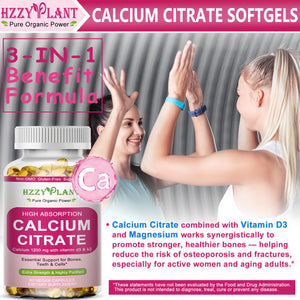 Suplement ​Calcium Supplements for Women Softgels, High Absorption Calcium Citrate Supplement Essential Mineral Calcium 1200 mg with Vitamin D3 Magnesium for Bone Health Support - VelvetGlow USA