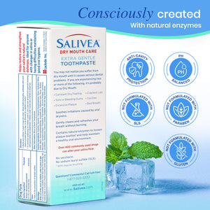 Suplement ​SALIVEA Dry Mouth Toothpaste (2 Pack) — 4.3 oz Each, Anticavity Fluoride, Natural Salivary Enzymes, Xylitol & Calcium, SLS-Free, VelvetGlow USA