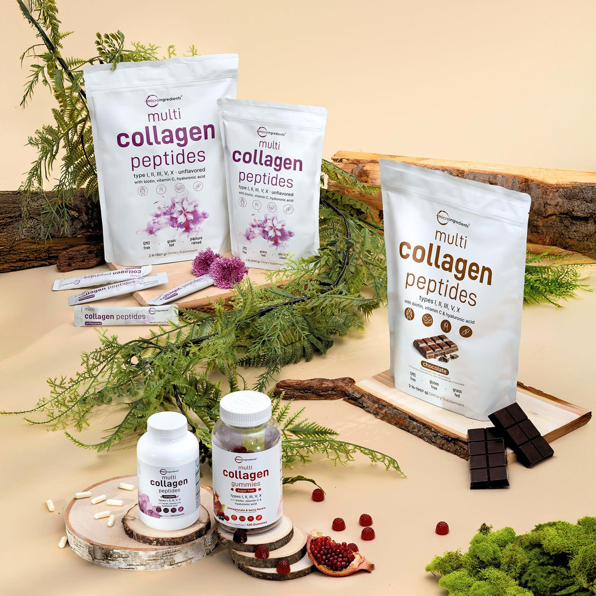 Suplement ​Micro Ingredients Multi Collagen Peptides Powder, 1lb – Hydrolyzed Type I,II,III,V,X with Biotin, Hyaluronic Acid, Vitamin C – Unflavored Collagen - VelvetGlow USA