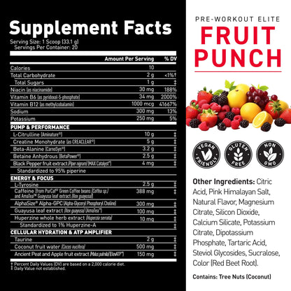 Kaged Pre Workout Elite Powder | Strawberry Lemonade | Pre-Workout with Creatine, Beta Alanine, L-Citrulline, Natural Caffeine | 20 Servings