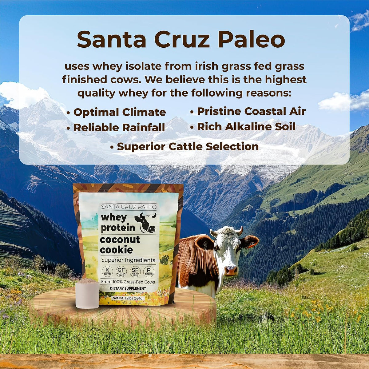 Santa Cruz Paleo Whey Protein Powder, Coconut Cookie, 20 G Grass Fed Whey Protein Isolate Per Serving, Gluten Free, Paleo & Keto Friendly, No Sugar Added, Protein Shake Mix, 20 Servings, 1.2 lb Bag