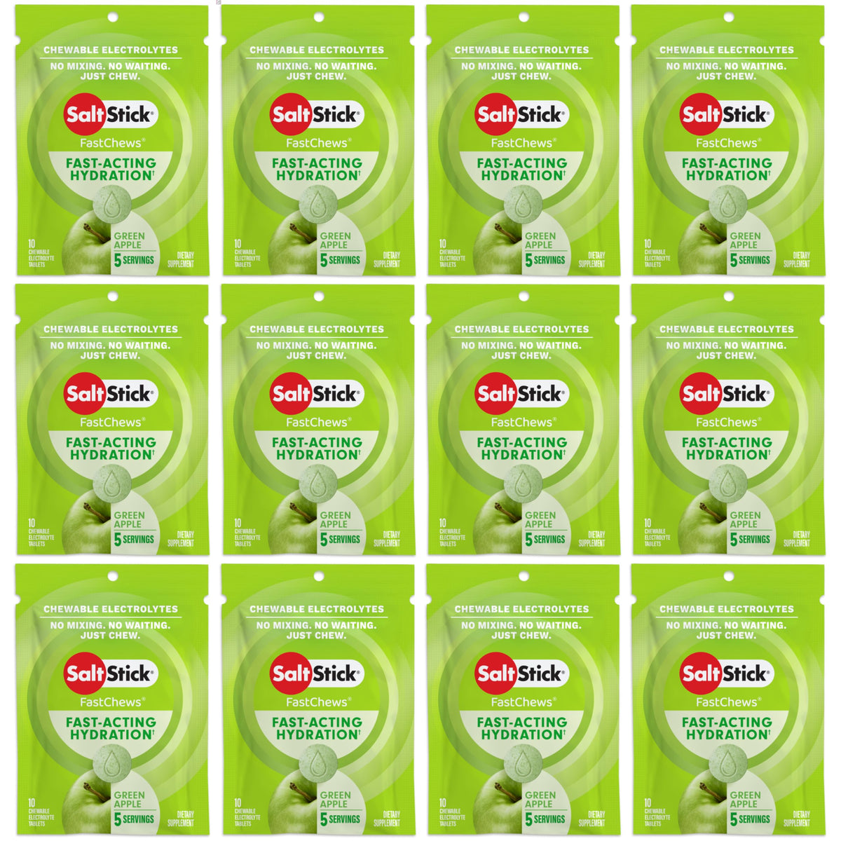 SaltStick Electrolyte FastChews Chewable Tablets, Lemon Lime, 120 count, 12 packets of 10 tablets each