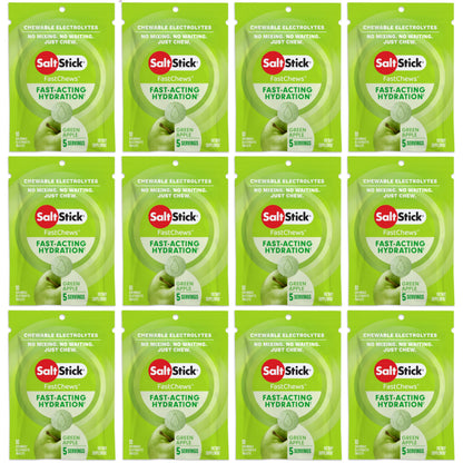 SaltStick Electrolyte FastChews Chewable Tablets, Lemon Lime, 120 count, 12 packets of 10 tablets each